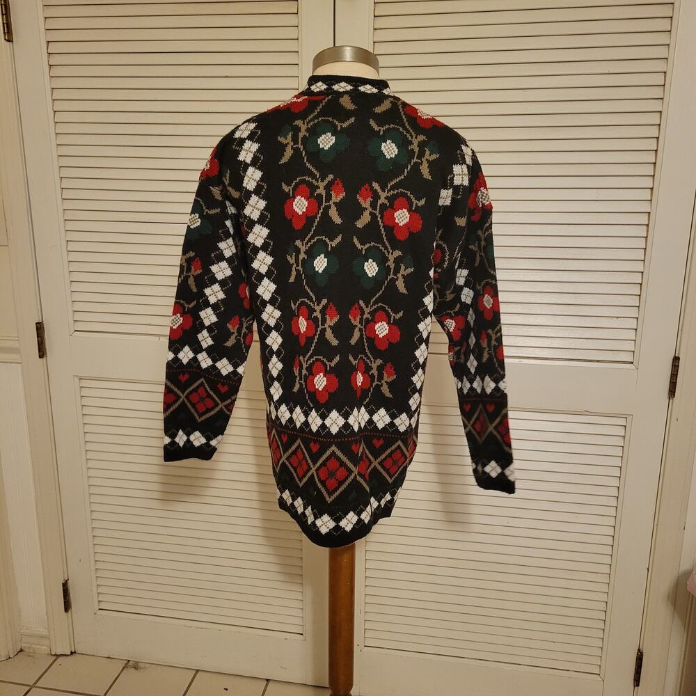 Vintage Woven Plaid Floral Midi Acrylic Sweater Dress Medium Large - Picture 4 of 8